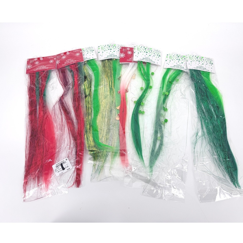 Capelli New York 4 Piece Mixed Hair Clips Collection Tinsel Extensions Lot of 8